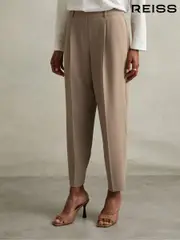 Reiss Mink Neutral Eden Taper Front Pleat Tapered Trousers (E52533) | $195