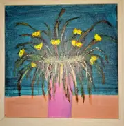 GAZING FLOWERS - Wood Backed Hand Crafted Canvas Acrylic Painting 12" × 12"