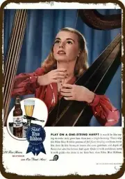1945 PABST BLUE RIBBON BEER Woman Harp Vintag-Look DECORATIVE REPLICA METAL SIGN