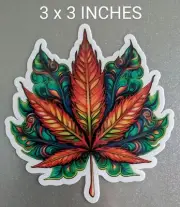 3" Pot Leaf Decal Vinyl Sticker Stoner Cannabis Art Peacock Feathers 420 Weed
