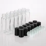 [PackMyProduct] 12 x 10ml Clear Glass Roll-on Bottle Set | Roller Bottles for Essential Oil, Included Roller Ball Glass 12 x Glass Bottles 12 x Black Caps