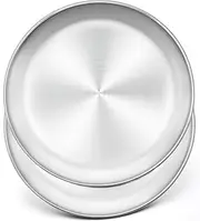 Herogo 10 Inch Stainless Steel Round Pizza Pan Plates Set of 2, Large Healthy Pizza Tray Platter for Oven Baking Serving, Dishwasher Safe
