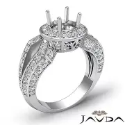 Split Shank Halo Pave Round Semi Mount Diamond Engagement Ring Platinum 1.42Ctw