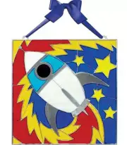 DIY Makit & Bakit Rocket Stained Glass Deluxe Suncatcher Kit Kids Craft 8"