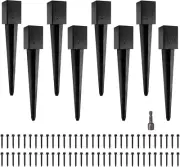 (Pack of 8) 4x4 Fence Post Anchor Ground Spike 24” Length Metal Black Powder ...