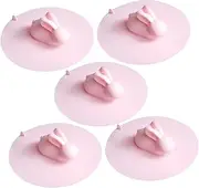 5pcs Silicone Sink Plug Rabbit Shape Odor Drain Cover Kitchen Bathroom Small Pink
