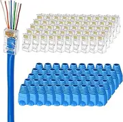 100-Pack Cat 6 Pass Through RJ45 Connectors with RJ45 Boots Cover (Cat6 Connector/ Cat5e Connector/Ethernet Ends/Cat 6 Ends/ RJ45 Modular Plugs) for Solid or Stranded UTP Cable