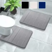 Memory Foam 2 Piece Bath Mat Non Slip Set Soft Pedestal Toilet Bathroom Rug