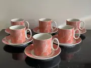 Vintage Villeroy and Boch Siena Pattern Set of 6 Flat Cups and Saucers