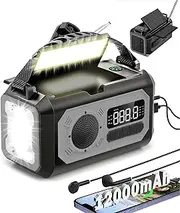 2023 Newest Weather Radio,12000mAh AM/FM/NOAA Weather Radio, Emergency Hand Crank Radio,Multi-Function Solar Radio,2 Solar Panels,USB Type-C Charging,Torch & LED Reading Lamp,SOS Alarm,Compass(Grey)