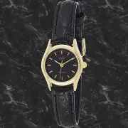Casio LTP-1094Q-1A Ladies Analog Watch Leather Band Black - Gold Rim Face New
