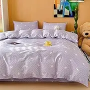 LIWHENHAO Strawberry Kids Duvet Cover Set, 100% Cotton Bedding Home Collection, 1 Comforter Cover 2 Pillow Shams (Flower cat, Full/Queen (90x90 Inch))