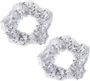 NOLITOY 2pcs Christmas Sequin Hair Tie Sequin Tie Sparkly Hair Hair Bands Christmas Advent Scrunchies Lady Christmas Scrunchies for Christmas Sequins Rhinestone Curly Silver Fabric