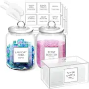 Laundry Glass Jars with Dryer Sheets Holder Containers with Scoop and Labels for