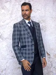 NWT 46R MENS NAVY 2 BUTTON 3PC COMPOSE SUIT DB VEST,MODERN FIT, 2 SIDE VENT