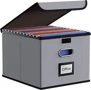 Upgraded File Organizer Boxes, Collapsible File Boxes with Lids, Linen Hanging File Organizer Box for Letter/Legal File Folder Storage, Document Organizer, Filing Box Cabinet for Office/Home (Grey)