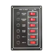 Marine alloy switch panel with thermal circuit breakers and rocker switches