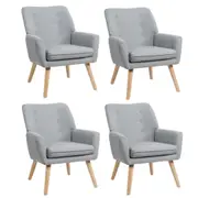 Oikiture 4x Armchair Lounge Chair Linen Accent Armchairs Tub Chairs Sofa Grey