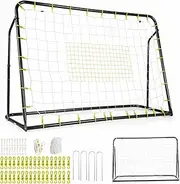 Costway 2-in-1 Kids Soccer Rebounder & Soccer Goal, 1.9m x 1.2m Angle-Adjustable Soccer Goal Set w/Rebound Net & Soccer Net, Robust Metal Frame, Soccer Training for Kids Aged 6+ Years Old
