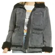 Urban Outfitters BDG Lisa Bonded Borg Coat XS Black Denim Fleece Lined NWT