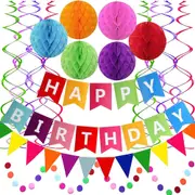 Happy Birthday Banner Triangle Flag Bunting Circle Hanging Garland Streamers