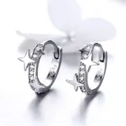 Solid 925 Sterling Silver Little Stars Huggies Earrings