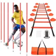 Soccer Agility Training Poles Set with Ladder 10 Cones Jump Rope Speed Training