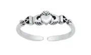 Sterling Silver Ring Stamped .925 Adjustable Claddagh Toe Ring Mid Ring