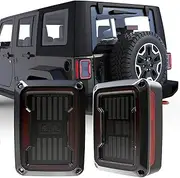 LED Tail Lights Compatible with 2007-2017 Jeep Wrangler JK, Brake Reverse Light Rear Back Up Lights Daytime Running Lamps, Built-in EMC- Smoked Lens