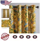 Vintage Mustard Yellow Grommet Drapes - Energy Efficient 84'' Floral Pattern