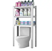 SPXMQSS Over Toilet Storage Unit, Over Washing Machine Storage Shelves, Freestanding Bathroom Space Saver, Open Rack Over Toilet Shelf with Adjustable Shelves, White 60x35x138cm