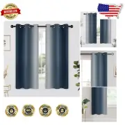 Ombre Room Darkening Curtains - 63in Navy Blue & Greyish White, 2 Panels