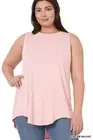 Zenana Plus Size Luxe Rayon Sleeveless Hi-Low Hem Tank Top Cream Mauve Size 2X