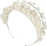[Healeved] Pearl Tiara Bride Crown Bridal Wedding Crown Evening Party Tiara Floral Haiband Pearl Bride Tiara Bride Headpiece Wreath Crown Wedding Headdress Wedding Tiara White Acrylic