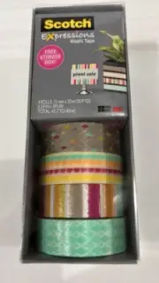 Scotch Expressions WASHI TAPE Multi-Pack with Storage Box DOTS + SUNSET PInk New