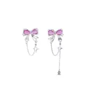 Elegant Bow Tassel Zircon Oil Drop Fashion High-end Clip-on Earrings