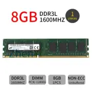 Micron 8GB DDR3L 1600MHz 1.35V PC3L-12800U 240Pin Dual Channel Desktop Memory BT