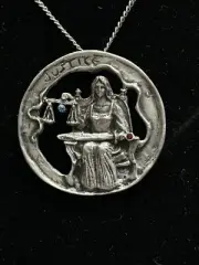 Vintage Gallo Pewter Tipping The Scales Of “Justice” Necklace W/ Crystals