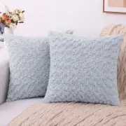 Light Grey Fur Throw Pillow Covers 3D Rose Pattern Set of 2 16x16 Inch Fluffy