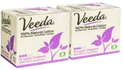 Veeda Natural Cotton Tampons, Super, Compact Applicator, 2 Boxes of 16 count