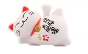 Solar Energy Powered White Maneki Neko Beckoning Waving Arm Fortune Lucky Cat