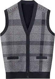 [SWJGLITTR] Mens Argyle Knitwear Vest Knit Button Down Men Cardigan Vest Wool Blend Sleeveless Cardigans, Orange, Large