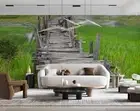3D Wooden Bridge Grassland Self-adhesive Removeable Wallpaper Wall Mural