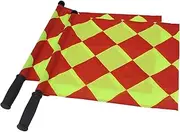 JAYO 2PCS Soccer Referee Flag, Yellow and Red Diamond Pattern, Set of 2 Flags with PU Leather Carrying Bag, Waterproof, Non-Slip, Lightweight