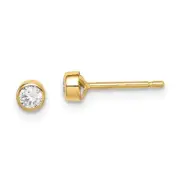 Madi K Kid's Earrings 14K Yellow Gold 3 mm White Cubic Zirconia Bezel
