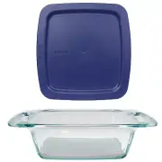 Pyrex (1) C-222 2qt Easy Grab Glass Baking Dish & (1) C-222-PC Blue Plastic Lid