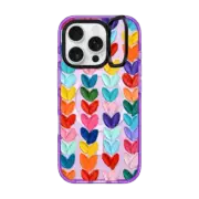 iPhone 16 Pro Impact Ring Stand Case MagSafe Compatible Clear Polka Daub Hearts