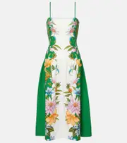 [Farm Rio] Farm Rio Sweet Bloom linen-blend midi dress AU 10 multicoloured