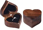 DOZNOZRI Wooden Ring Box, Heart-Shaped Ring Box Jewellery with Single Slot, Wooden Engagement Ring Holder Boxes, Small Vintage Ring Carrier Box for Engagement, Marriage Proposal (Heart Black)