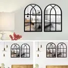 2Pcs Window Wall Mirror for Wall Decor Vintage Rustic Arched Wall Mirror PaQjB